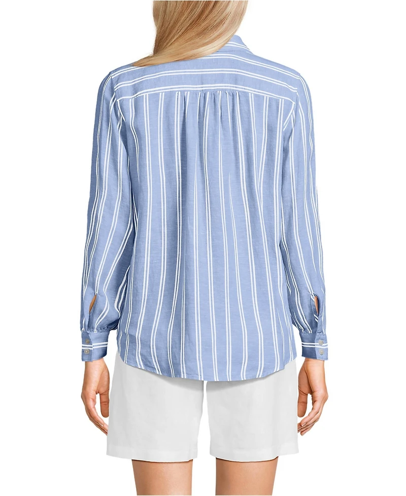 Lands' End Women's Tall Linen Long Sleeve Feminine Shirt