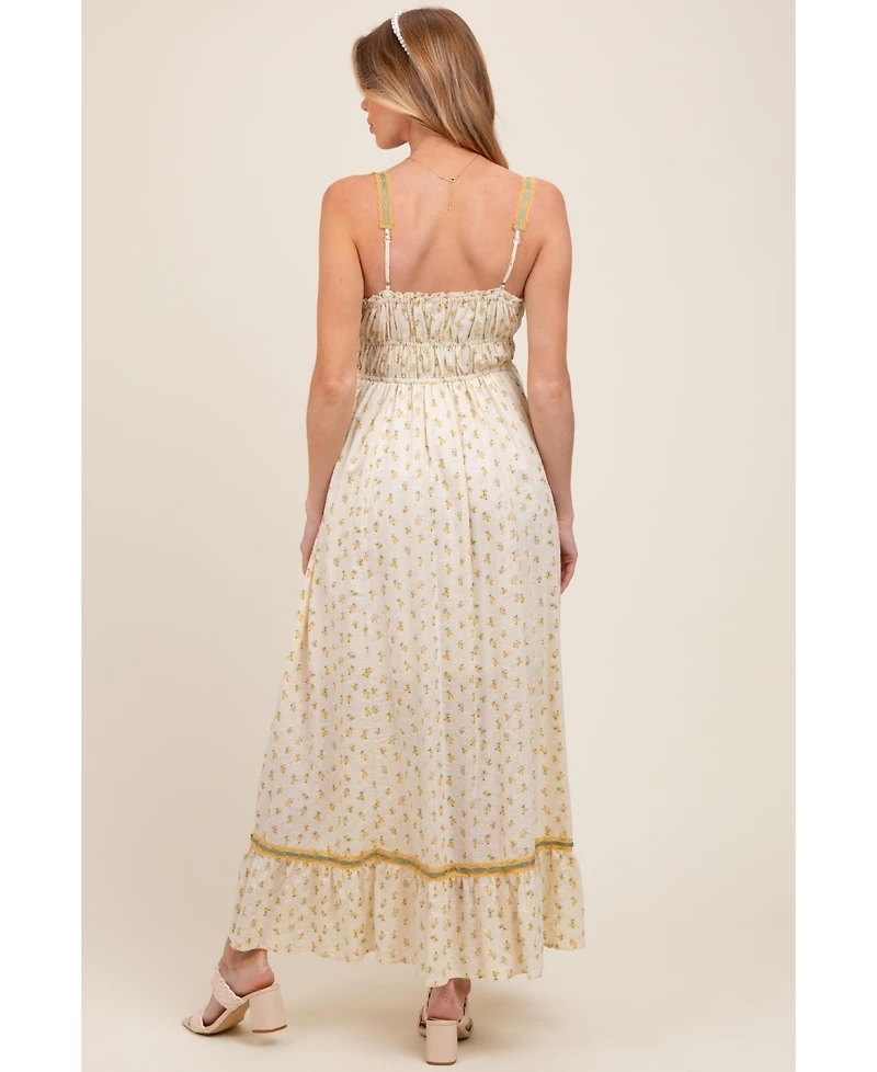 Pinkblush Maternity Yellow Floral Ribbon Detail Sleeveless Maxi Dress