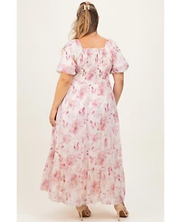 Pinkblush Plus Size Red Floral Puff Sleeve Maxi Dress