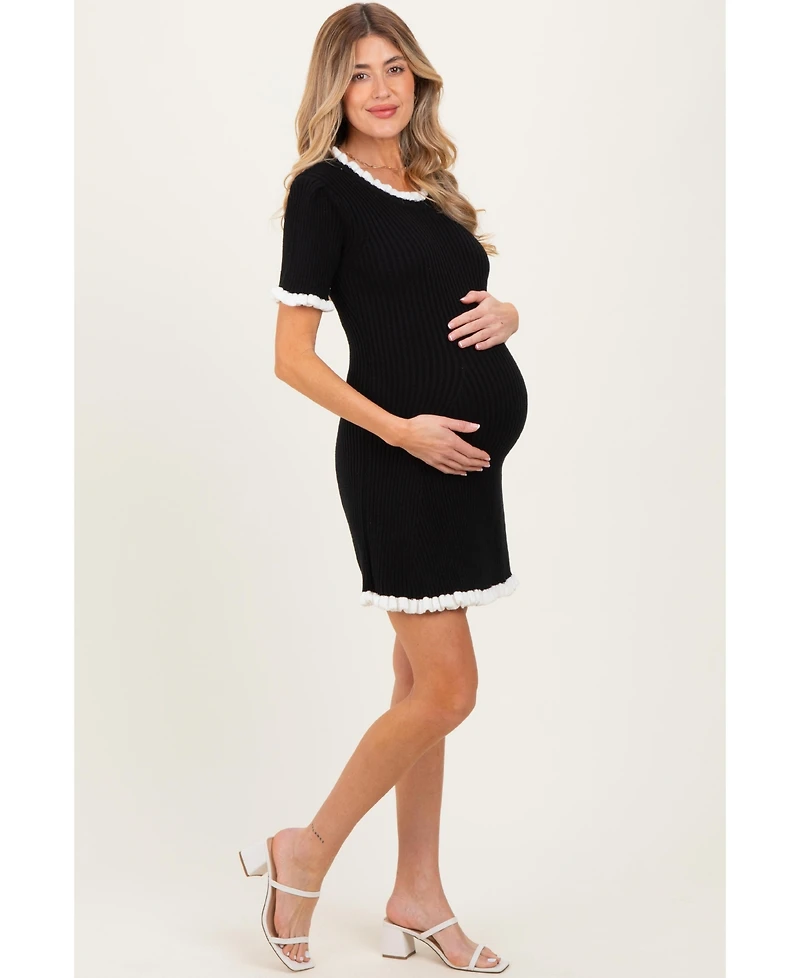 Pinkblush Maternity Ribbed Knit Ruffle Trim Mini Dress