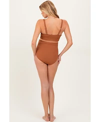 Pinkblush Maternity Rust Ribbed Twist Front Cutout Two Piece Swimsuit