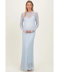 Pinkblush Maternity White Lace Mock Neck Long Sleeve Maxi Dress