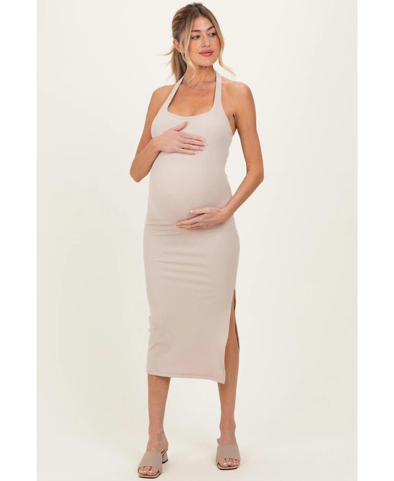Pinkblush Maternity Beige Open Back Bodycon Dress