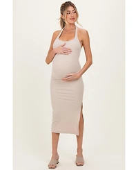Pinkblush Maternity Beige Open Back Bodycon Dress