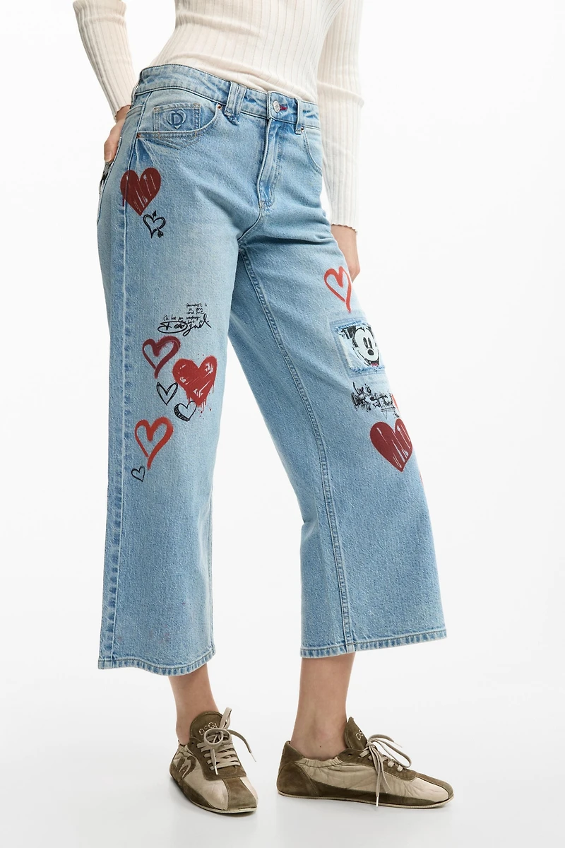 Desigual Women's Mickey Mouse Hearts Jeans