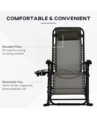 Outsunny Zero Gravity Reclining Rocking Chair, Lounge Rocker, Folding, Pillow, Side Tray, Cup and Phone Holder
