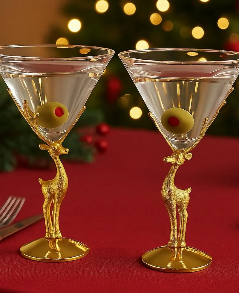 The Wine Savant Gold Stag Antler Standing Martini Glasses, Set of 2