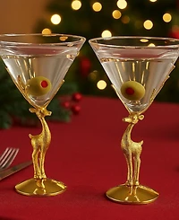 The Wine Savant Gold Stag Antler Standing Martini Glasses, Set of 2
