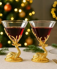 The Wine Savant Gold Stag Antler Sitting Martini Glasses, Set of 2