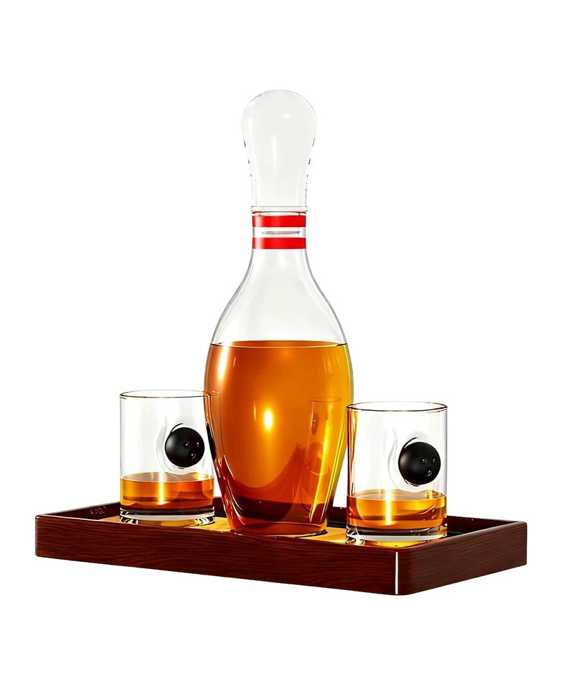 The Wine Savant Bowling Pin 3-Pc. Whiskey Decanter Set