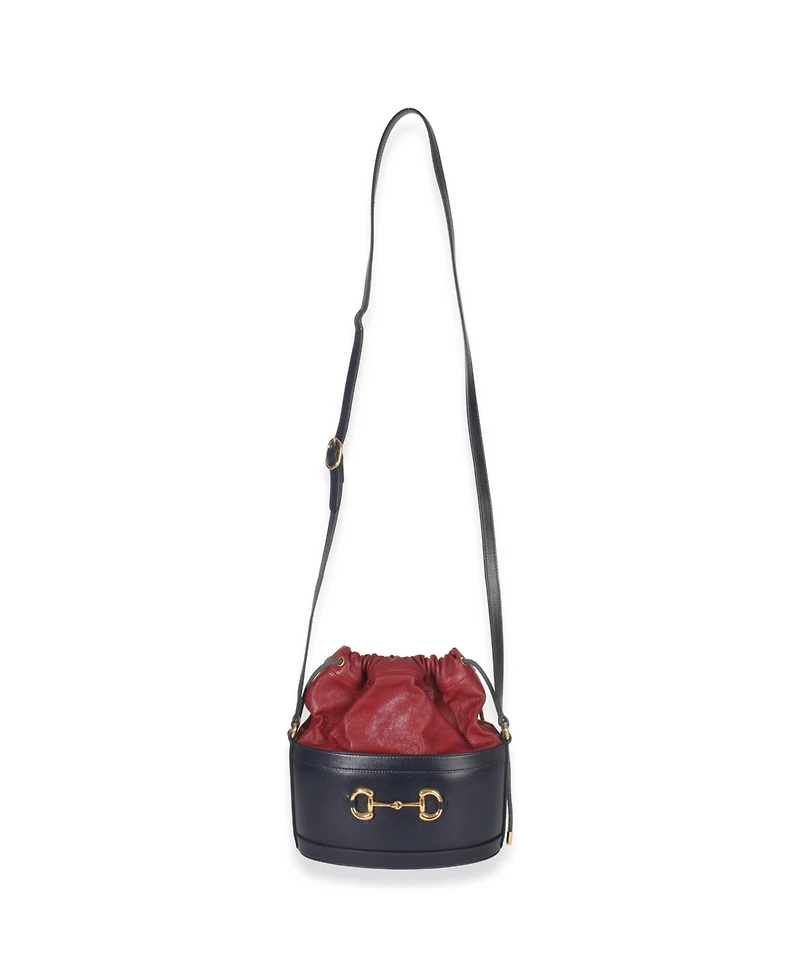 Pre-Owned Gucci Red Navy Calfskin Horsebit 1955 Drawstring Bucket Bag