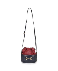 Pre-Owned Gucci Red Navy Calfskin Horsebit 1955 Drawstring Bucket Bag
