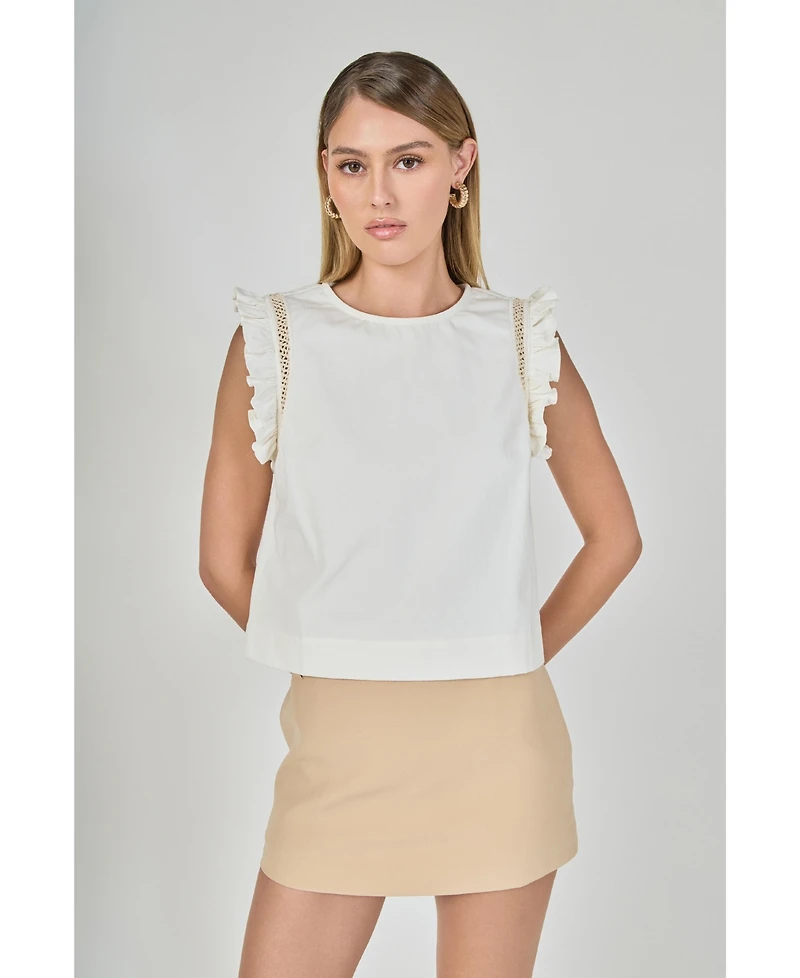 endless rose Women's Sleeveless Embroidered Shoulder Top