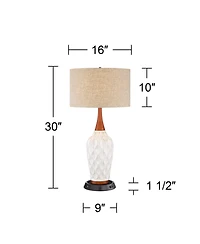 360 Lighting Rocco Modern Mid Century Table Lamp 30" Tall Ceramic with Dimmable Usb and Ac Power Outlet in Base Tan Drum for Living Room House