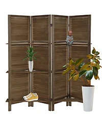 Rainsken 4 Panel Room Divider with Shelves, 5.6 ft Tall Room Dividers and Folding Privacy Screens, for Bedroom Home Office, No Assembly Required