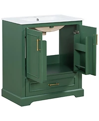 Sillysis 30 Inch Bathroom Vanity with Ceramic Sink, Solid Wood Frame, Soft Close Doors, Drawer and Double Door Shelves
