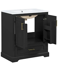 Sillysis 30 Inch Bathroom Vanity with Ceramic Sink, Solid Wood Frame, Soft Close Doors, Drawer and Double Door Shelves