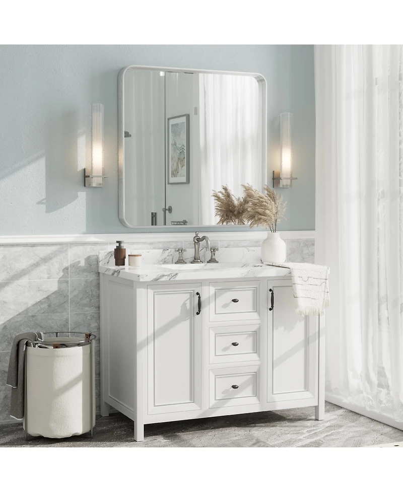 Apmir 36" x 36" High-Strength Tempered Glass and Aluminum Alloy Framed Wall Decor Bathroom Vanity Mirror in Brushed Silver