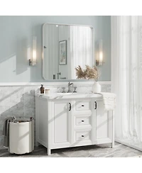 Apmir 36" x 36" High-Strength Tempered Glass and Aluminum Alloy Framed Wall Decor Bathroom Vanity Mirror in Brushed Silver