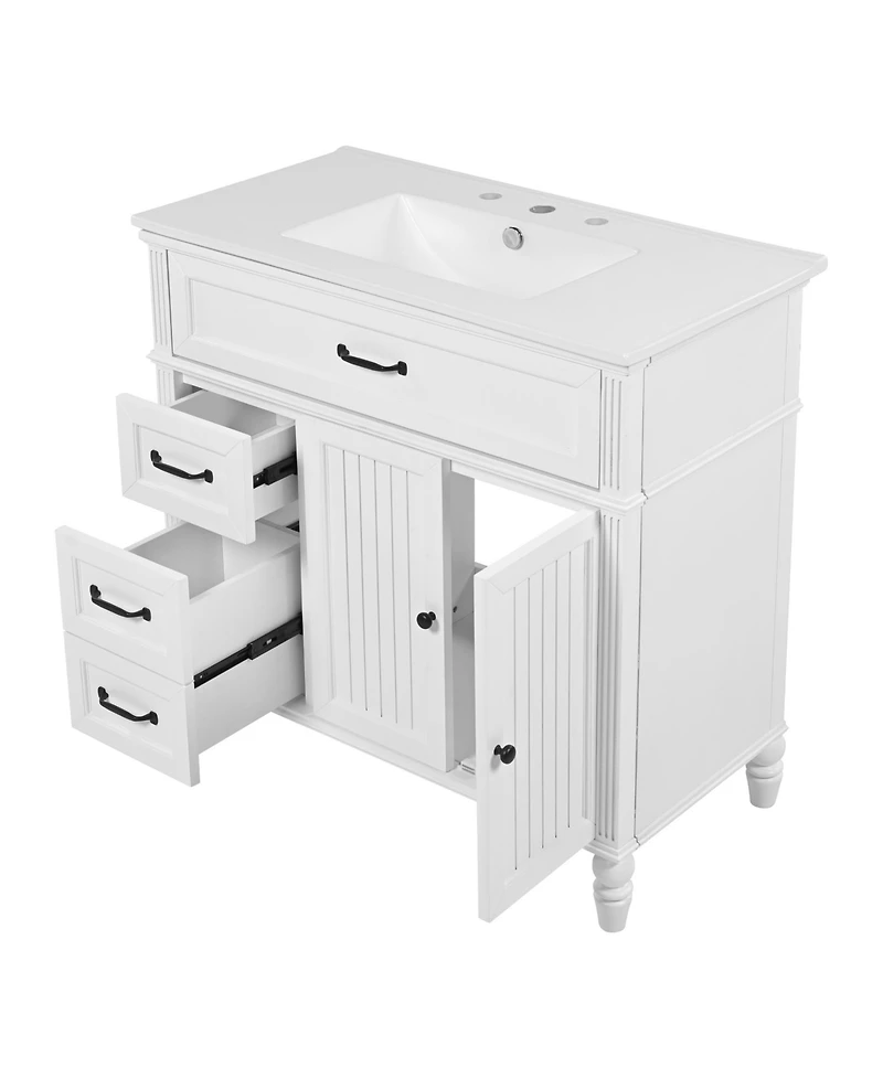 Busdays 36 Inch Bathroom Vanity with Sink Cabinet with Drawers Durable Frame Mdf Board Spacious Storage Two Package Delivery
