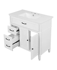 Busdays 36 Inch Bathroom Vanity with Sink Cabinet with Drawers Durable Frame Mdf Board Spacious Storage Two Package Delivery