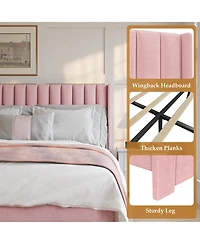 gaomon Velvet Wingback Platform Bed with 2 Storage Drawers Upholstered Bed Frame, Wooden Slats, No Box Spring Needed