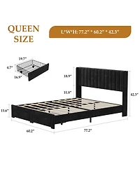 gaomon Velvet Wingback Platform Bed with 2 Storage Drawers Upholstered Bed Frame, Wooden Slats, No Box Spring Needed