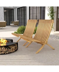 Gouun Folding Teak Wood Outdoor Lounge Chair with Slatted Seat and Backrest, 14 in Seat Height