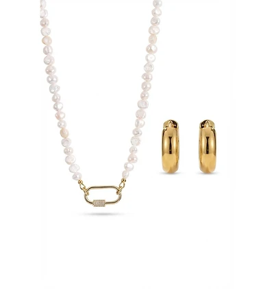 Joey Baby Freshwater Pearl Gold-Tone Layered Necklace And Huggie Earring Set