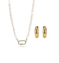 Joey Baby Freshwater Pearl Gold-Tone Layered Necklace And Huggie Earring Set
