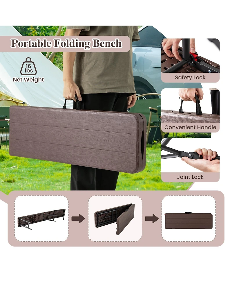 Sugift 6 Feet Folding Hdpe Bench with 1320 Lbs Capacity and Handle Lock