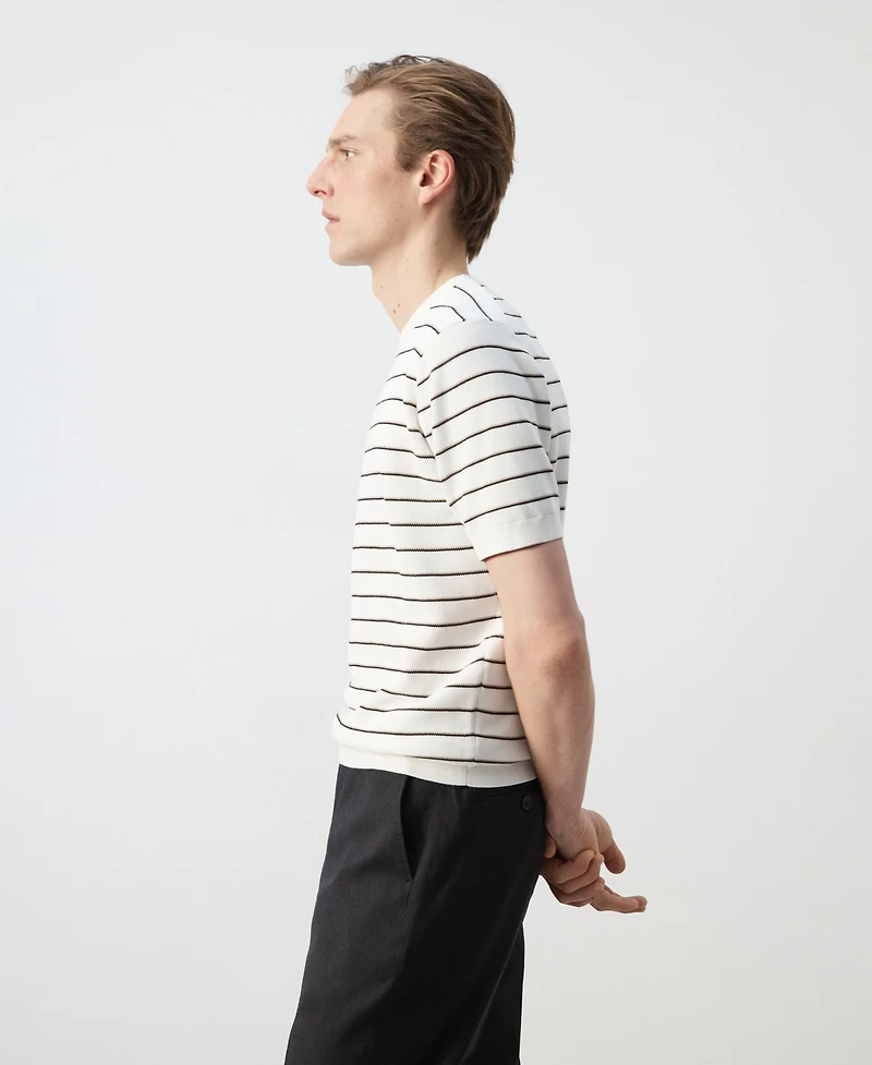 Mango Men's Striped Knit Cotton T-Shirt