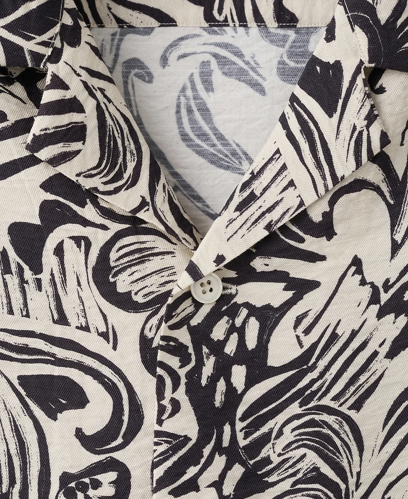 Mango Men's Bowling Collar Printed Flowing Shirt