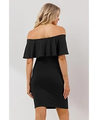 Hello Miz Maternity Off-The-Shoulder Ruffle Bodycon Dress