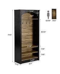 Tribesigns 74.8" Hall Tree with Shoe Storage, 3-Tier Narrow Shoe Rack with Coat Rack, Farmhouse Hall Tree with 4 Double Coat Hooks