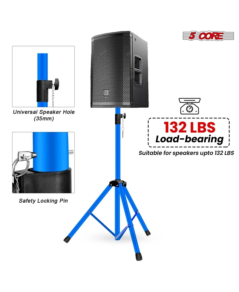 5 core Speaker Stands Pair Adjustable 54 Inch Tripod 132 lbs Capacity 35mm Mount for Dj Pa Use