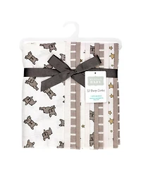 Hudson Baby Infant Cotton Poly Flannel Burp Cloths Bundle 12-Pack, French Bulldog Stars, One Size