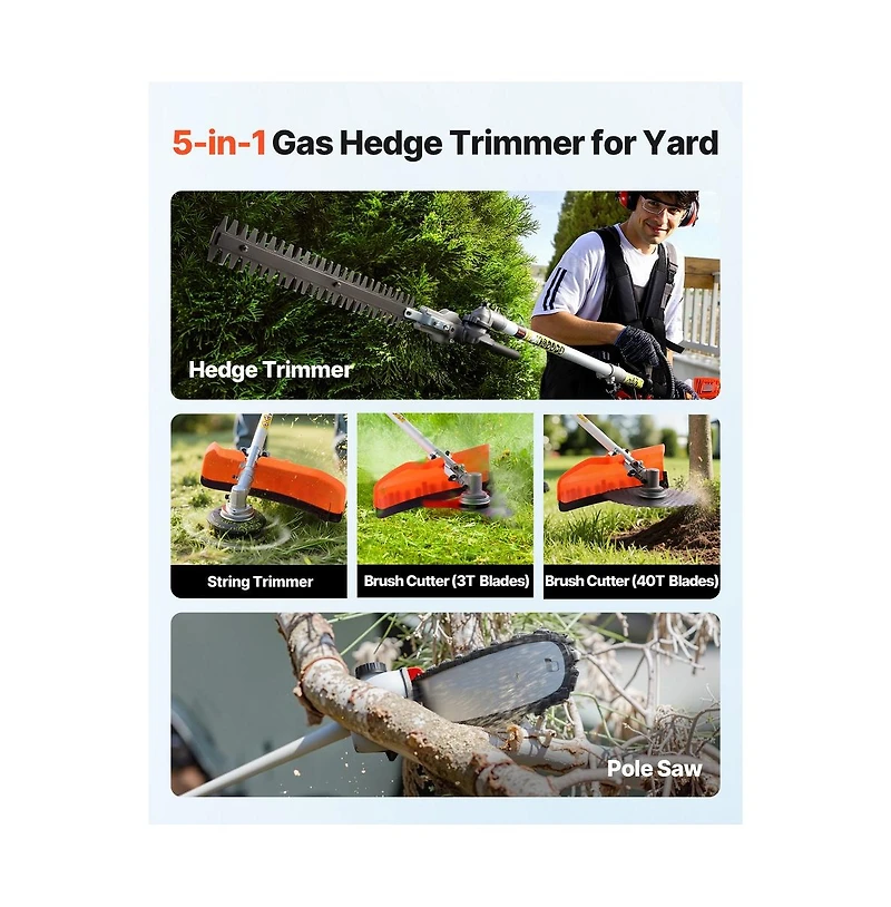 Sugift Gas Hedge Trimmer 2 Cycle Gas Power Handheld Hedge Trimmer