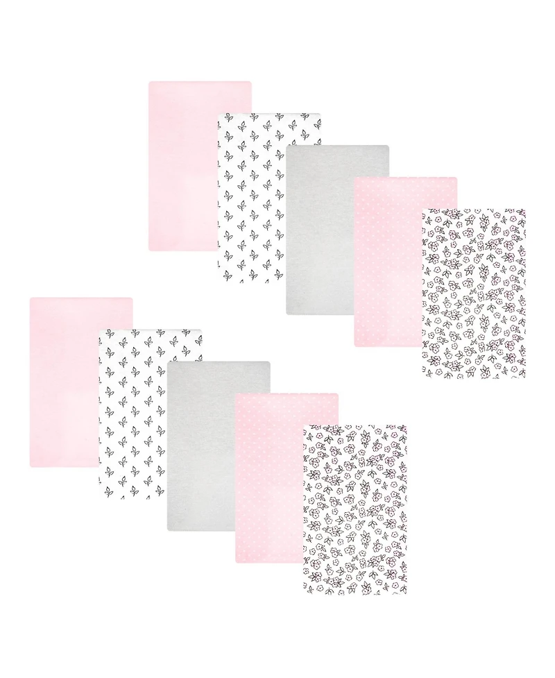 Hudson Baby Girl Cotton Poly Flannel Burp Cloths 10-Pack, Pink Primrose, One Size