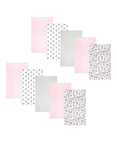 Hudson Baby Girl Cotton Poly Flannel Burp Cloths 10-Pack, Pink Primrose, One Size