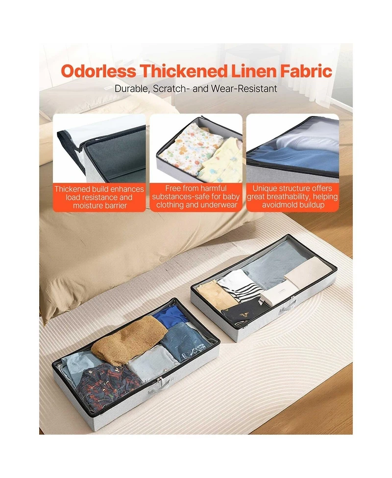 Sugift Under Bed Storage with Clear Lids 33.5 x 16.9 x 4.7 Inch