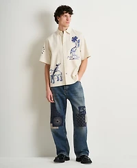 Scotch & Soda Men's Delfts Blauw Artwork Camp Collar Shirt