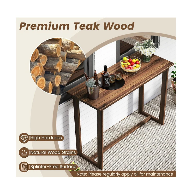 Boyel Living 59 Inch Outdoor Bar Table with Slatted Top