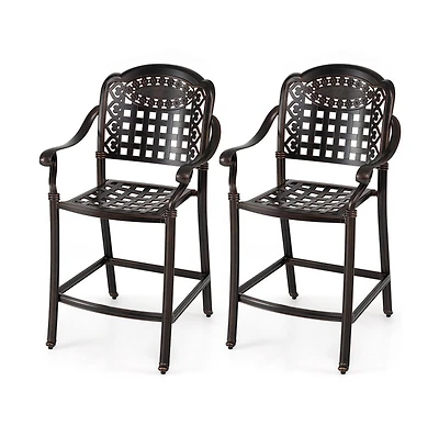 Boyel Living Set of 2 Outdoor Bar Stool 25.5 Inch Counter Height Cast Aluminum Bar Chairs-Copper