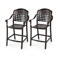 Boyel Living Set of 2 Outdoor Bar Stool 25.5 Inch Counter Height Cast Aluminum Bar Chairs-Copper