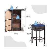 Boyel Living 5 Pieces Patio Rattan Bar Table Stool Set Hidden Storage Shelf Cushioned