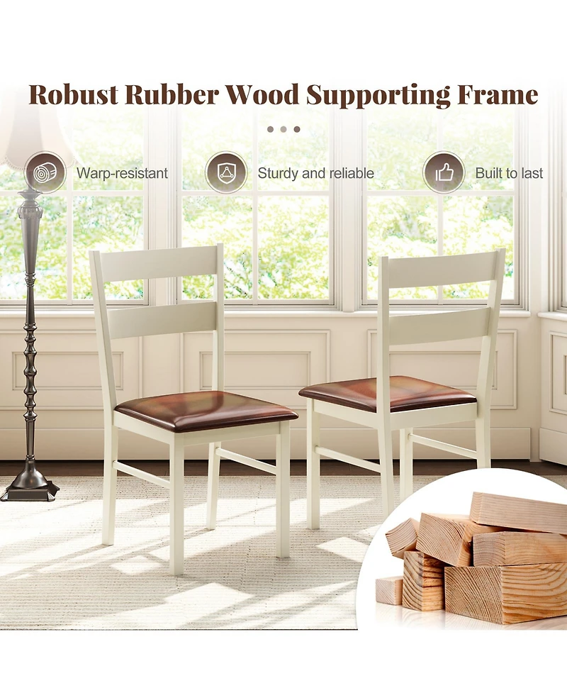 Slickblue Armless Kitchen Dining Chairs Set of 2 with Pu Leather Seat and Wooden Frame