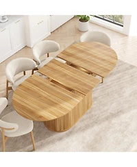 Rainsken 55.11"-70.86" Extendable Dining Table for 4-6, Oval Kitchen with Striped Legs Living Room and