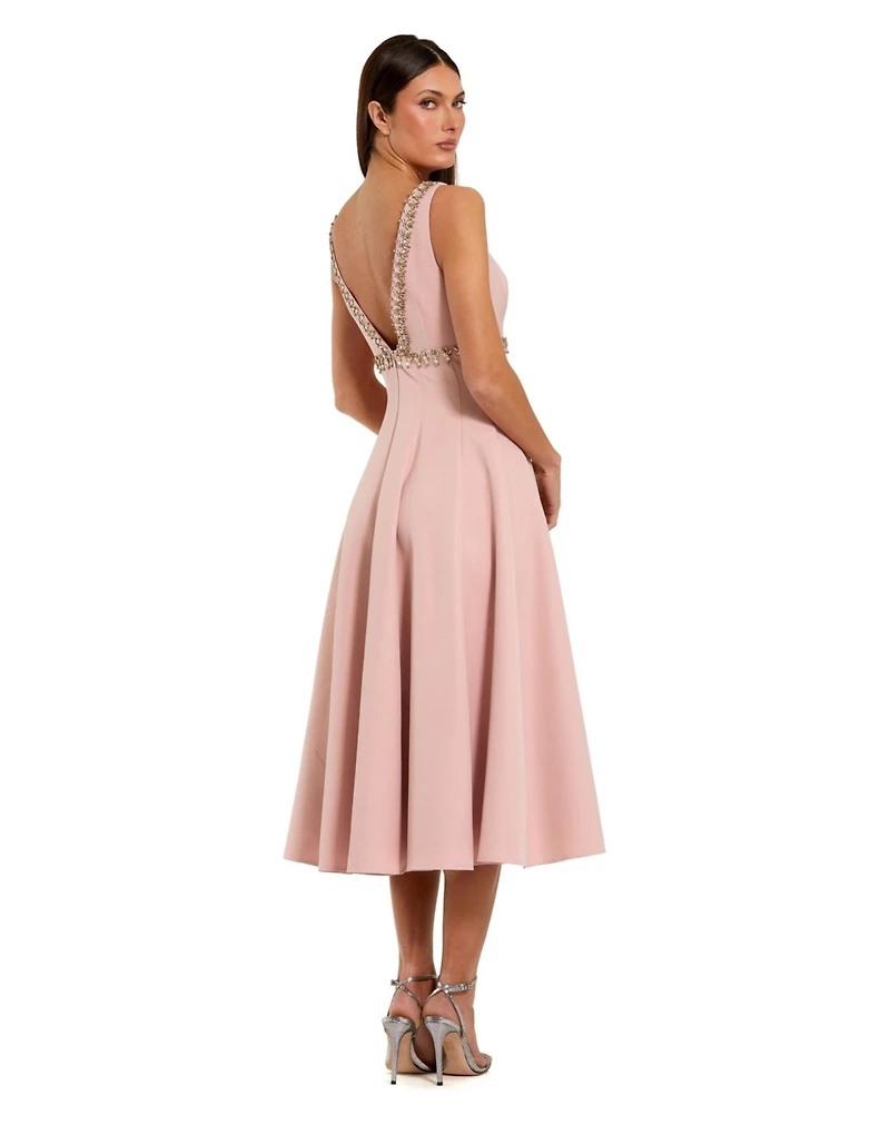 Mac Duggal Women's Rhinestone Embellished Crepe A Line Midi Dress