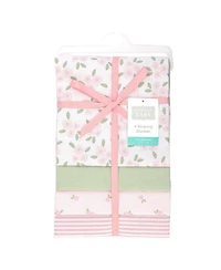 Hudson Baby Girl Cotton Poly Flannel Receiving Blankets 4-Pack, Sweet Little Floral, One Size